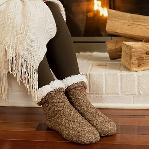 Image of Slipper Socks for Women with Grippers Non Slip, Sherpa Lined Slipper Socks