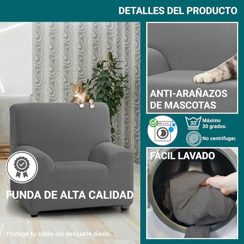 Funda sofá elástica gris de 1 plaza para proteger tu sillón de 70 a 110cm 5