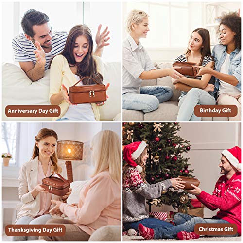 Makeup Bags,Cosmetic Bag 3 Packs Travel Makeup Bag for Women Portable Makeup Bag Organizer Waterproof and Durable Makeup Bag for Purse with Gold Zipper PU Lather Brown - Thumbnail 2