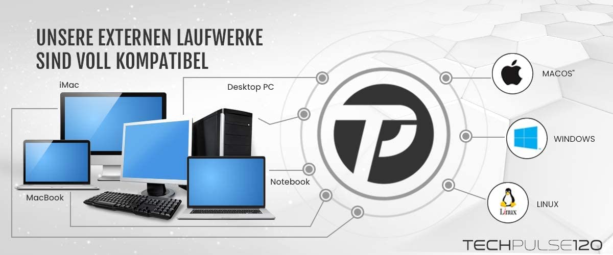 techPulse120 Lector de BLU-Ray Externo USB 3.0 M-Disc BDXL, Reproductor grabadora de BLU-Ray, Unidad Aluminio Plata