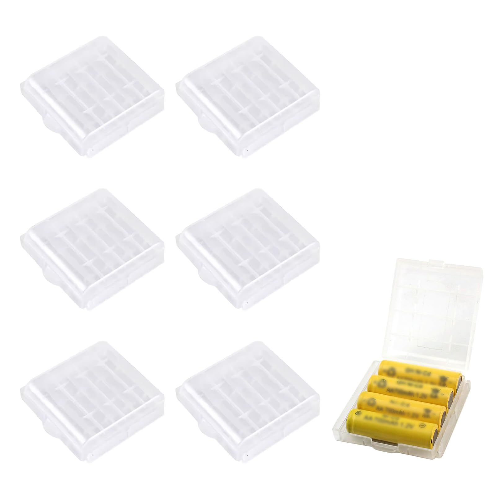 Battery Storage Case (6pcs) AA/AAA Battery Holder Container Battery Organizers Protective Battery Case Compact Portable Plastic Clear for Travelling, Home, Office, School and Garage