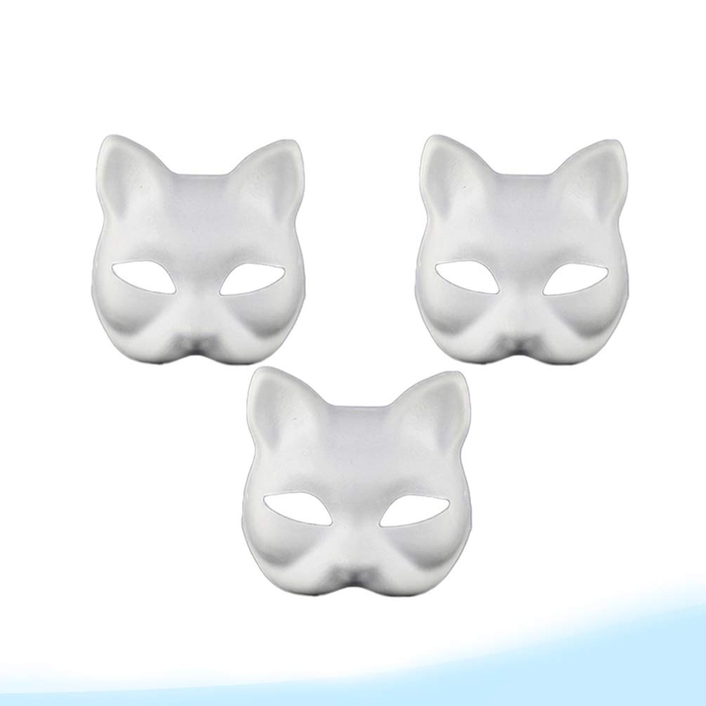 NUOBESTY 3 Pezzi Maschere di Carta Bianca Faccia Maschera Vuota per Decorare Pittura Fai da Te Mascherata Festa in Maschera (Stile Gatto)