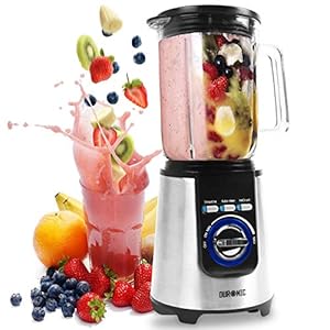 Duronic Bl1200T Blender, 1200 W, met 1,8 l kan en roestvrijstalen messen, smoothie-functie, reiniging of pulseren en verpletteren van ijs voor smoothies, sappen, gazpacho en zelfgemaakte dranken