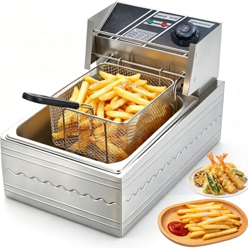 Image of Electric Deep Fryer with Basket, 1700W High Power, Stainless Steel Oil Fryer 10.5Qt Oil Capacity, for Home & Commercial Countertop, Adjustable Temperature Control