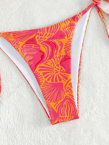 Image of ZAFUL Womens Printed Triangle Bikinis 2 Piece Halter Bikini Sets High Cut Bathing Suit Side Tie Swimsuits