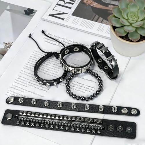 Set de 6 Pulseras Punk Rock con Tachuelas Unisex miniatura 7