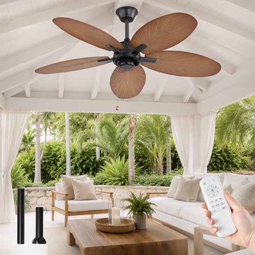 Fanbulous 52 Tropical Outdoor Ceiling Fan No Light Remote & Pull Chain