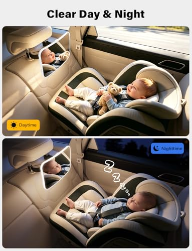 Image of TAZENI Baby Car Mirror - LED Light Baby Car Seat Mirror for Rear Facing with 175 Wide Clear View Anti-Glare, 360 Rotation, Shatterproof, Crash Tested, Safety & Easy Install, espejo para carro bebe