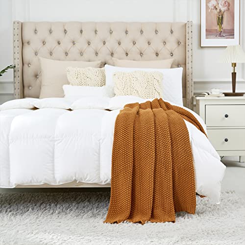 Chunky Cable Knit Throw Blanket Lightweight Burnt Orange 100% Organic Cotton Blanket For Sofa Couch Bed Baby Nursery, Rustic Shabby Chic Modern Farmhouse, 51” X 63” Give Laundering Bag #TOP3