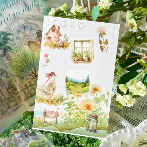 Image of Jaravik Seasons Theme Vintage Aesthetic Sticker Book - 20 Sheets Seasonal Scrapbook Stickers | | Cottagecore Planner & DIY Craft Supplies Scrapbooking Stickers (Spring)