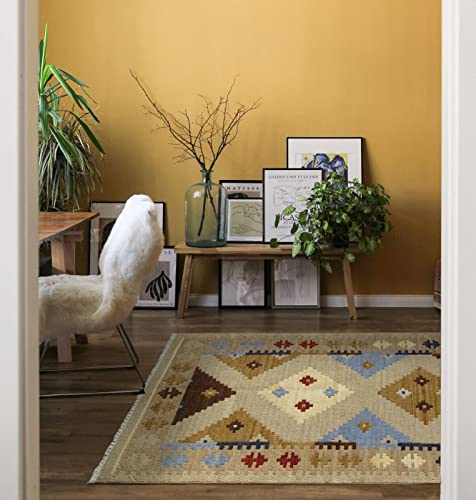 HAMID - Alfombra Kilim Lori con Diseño Moderno - 100% Lana - Alfombra Tejida a Mano - Alfombra de Pasillo, Salón, Dormitorio, Sala de Estar, Entrada (D.2, 170x110 cm)…
