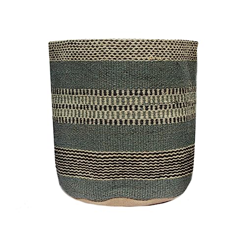 WOODLERY Circular Jute Multi Purpose Storage Basket Durable and Beautiful for Nursery Home Organizing (Blue)