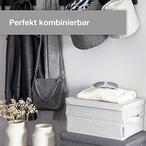 BIGSO mittelgroße Aufbewahrungsbox mit Deckel und Griff – Schrankbox aus Polyester und Karton in Leinenoptik – Faltbox für Kleidung, Bettwäsche, Spielzeug usw. – beige
