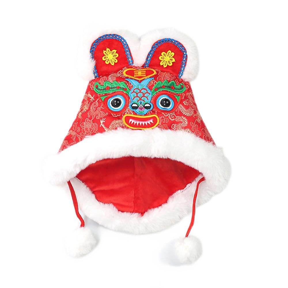 Unisex Baby Chinese New Year Tiger Hat Infant Beanie Hat Embroidered Plush Cap Pom Pom Winter Warm