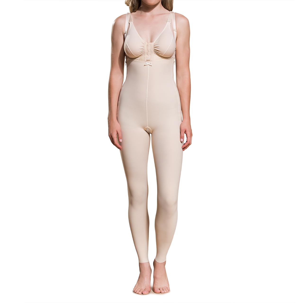 MARENA FBL Ankle-Length Girdle w/Padded Zippers & Suspenders-XL-Beige