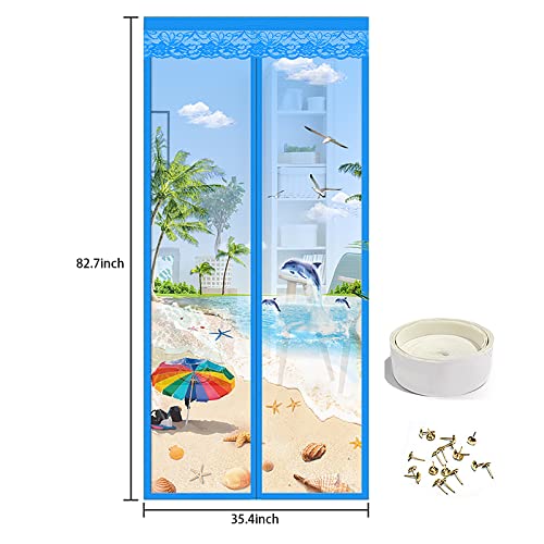 Magnetic Fly Screen Door Heavy Duty Windproof Anti Mosquito Mesh Curtain with Magic Tape No Punch Lace Decorative Embroidery Pattern Curtain Keeps Bugs & Insects Out (90x210CM - Image 2