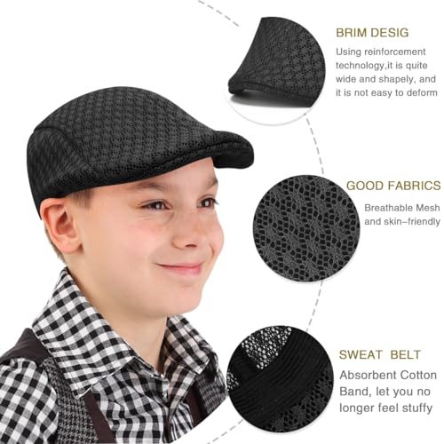 2 Pack Teenagers' Mesh Cap Breathable Summer Newsboy Hat Adjustable Beret Ivy Cap Irish Riding Hiking Hats2