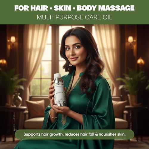 Image of VedaOils Cold Pressed Walnut Oil 100ml | 100% Pure Walnut Oil for Hair, Face, Skin & Thyroid Massage