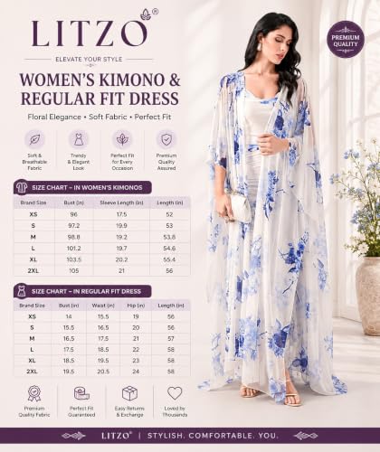 Image of LITZO Women's One Piece Dress - Georgette Floral Printed Western Dress for Women | Round Neck Bodycon Dress & Open Front Coat Casual Wear for Events, Date & Evening Look (NO-32-34)
