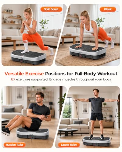 HTM Curved Vibration Plate Exercise Machine, Whole Body Shake Plate with 150W Motor & Resistance Band, 400lbs Weight Capacity, 120 Speeds, Low Noise Vibration Board for Weight Loss, Home Fitness - image 4