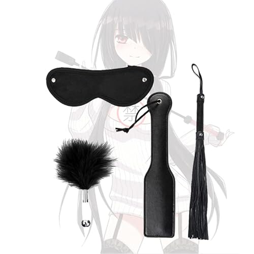 Ensemble de 4 pièces en cuir et chatouilleur de plumes （Black）