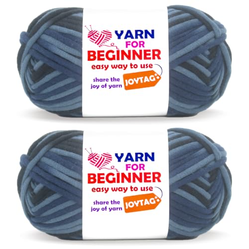 Image of 2 * 50g Rainbow Beginner Crochet Yarn for Crocheting and Knitting Multicolor Cotton Crochet Yarn for Beginners with Easy-to-See Stitches Cotton-Nylon Blend Easy Yarn for Beginners(Blue Black)