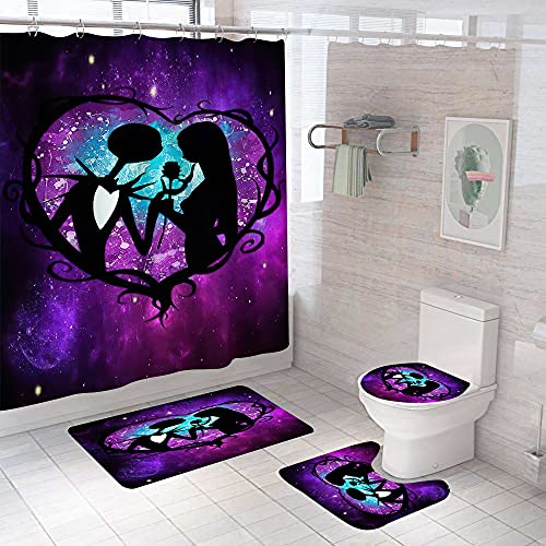 DDS-DUDES 4Pcs Christmas Shower Curtain Sets Kids Bathroom Halloween Decor with 12 Curtain Hooks for Bathroom Waterproof 71 x 71 inch (D3)