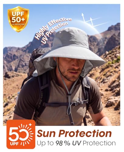 Image of Home Prefer Outdoor UPF50+ Sun Hat Wide Brim Mesh Fishing Hat with Neck Flap