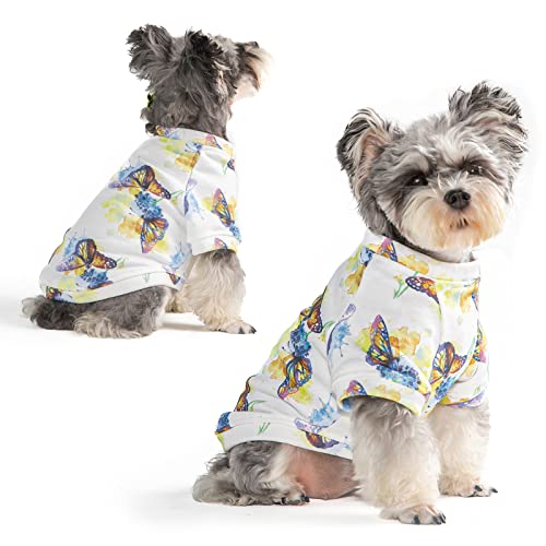 Furryilla Butterfly Pattern Cotton Dog Sweatshirts -Lightweight and Soft Dog Shirts with Leash Hole,Christmas New Year Dog Clothes,Suitable for Puppy Small Dogs
