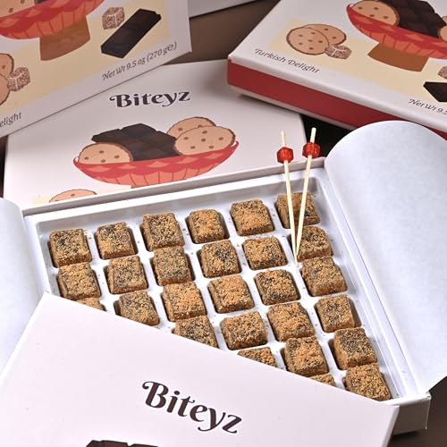 Image of Biteyz Goldie Turkish Delight, Candy Gift Box - Gourmet Treats, Chocolate Flavored Turkish Delight Coated with Caramelized Cookie Crumbs, 36 Pieces of Luxury Handmade Snacks