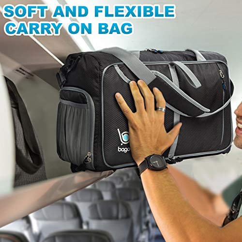 bago Gym Bags for Women and Men - Small Packable Sports Duffle Bag for Women with Shoe Compartment and Wet Pocket (40 Liter Black)