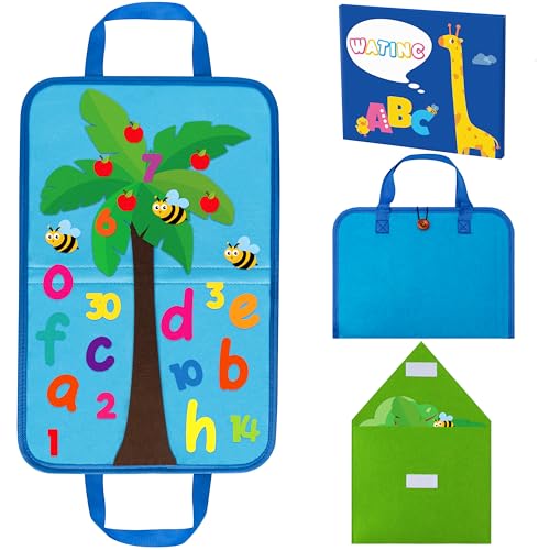 WATINC Letter Number Felt Story Board - Letter Coconut Tree and Numbers Apple Tree Learning Portable Flannel Felt Board Gift, Early Education Storytelling Travel Play Kit for Classroom Kids Toddlers