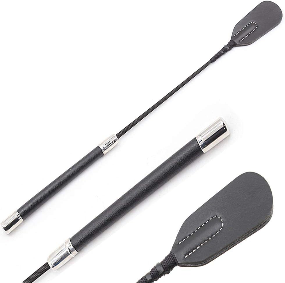 Riding Crop for Horse, 18 Inch Deluxe Whips, Fiberglass Shaft with Genuine Leather Top, Tough Equestrianism Horse Crop Black