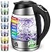 FOR ME Bouilloire Électrique en Verre 1.8L, Contrôle de la Température, Température Réglable à Partir de 40°C à 100°C, Éclairage LED 7 Couleurs, Fonction de Maintien au Chaud, Sans BPA