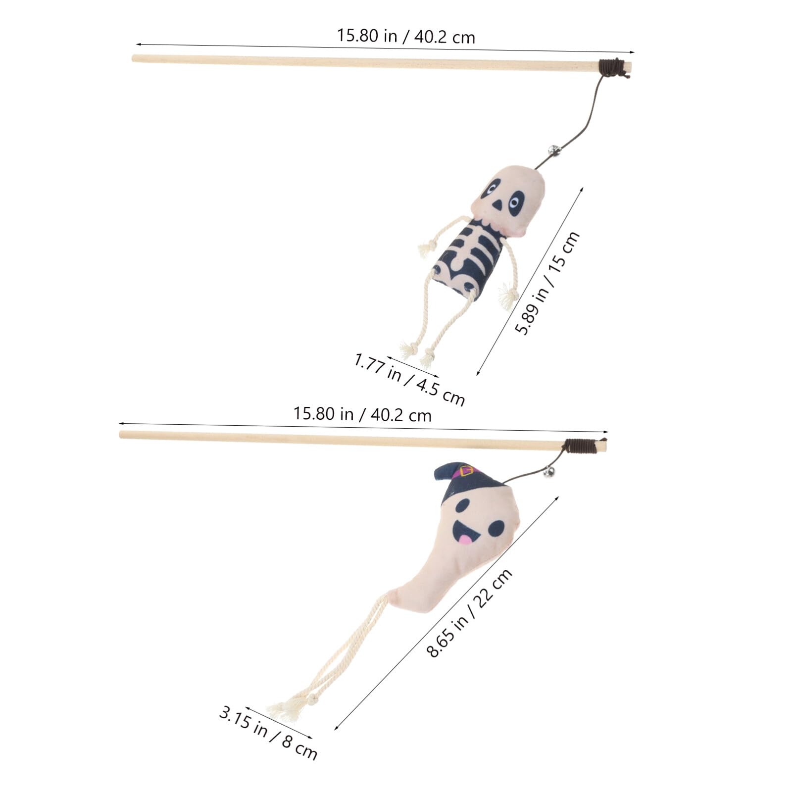 Ipetboom Halloween Cat Wand Kitten Ghost Skeleton Teasing Toys 2PCS Cute Cat Teaser Stick Interactive Teaser Cat Toy for Cat