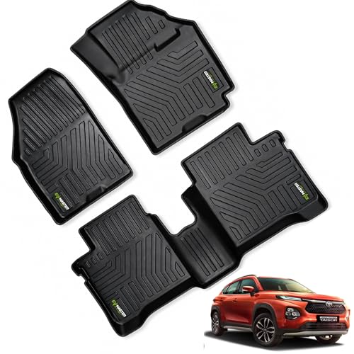Image of EV MASTER Car Floor Mats for Toyota Taisor Hybrid (2026 Onwards) Complete Set | All Weather | Anti-Slip | Luxury Premium Car Mat | Full Coverage | Custom Fitted Car Foot Mats (5D Black)