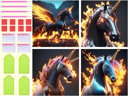Peinture Diamant Cheval de feu 5D Kit Complet Carré Adulte Déco Maison 70x70