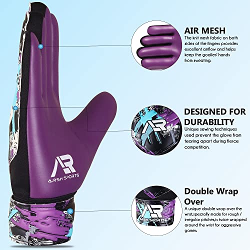 Arsh Sports Soccer Goalie Gloves, Football Goalkeeper Gloves For Kids Boys Children Youth With 4Mm Latex Heavy Grip Palm Double Wrist,Finger Spine Protection(Purple, Size 5 Suitable For 9-12 Years) #TOP1