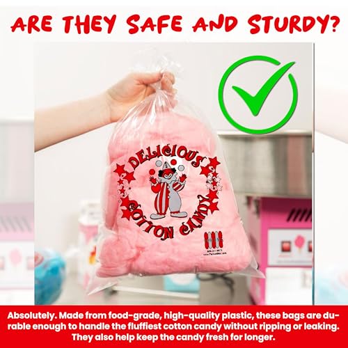 Image of Perfectware Cotton Candy Bags with Clown Design. Includes Twist Ties- Pack of 100ct