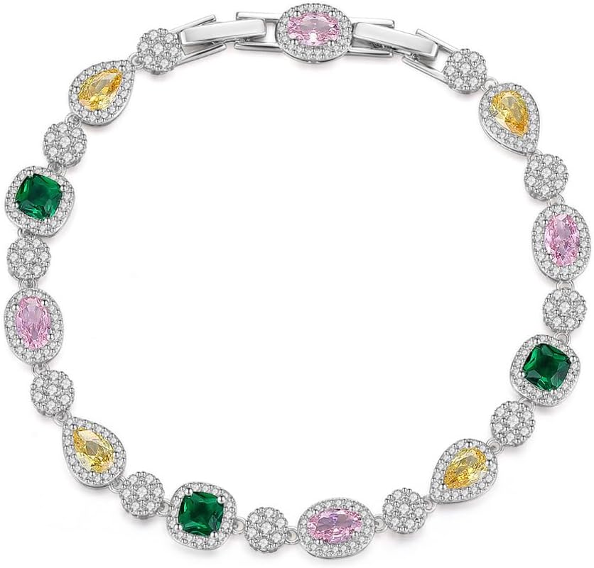 14K Gold Colorful Moissanite Double Clasp Tennis Bracelet, Women's High-End Fashion, Unique Gift