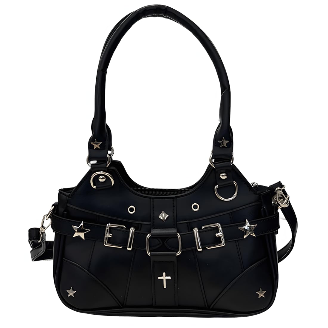 RILGOU Y2K Grunge Kawaii Gothic Vintage Casual Cute Stars Rivet Studded Adjustable Cross-body Ita Bag Handbag