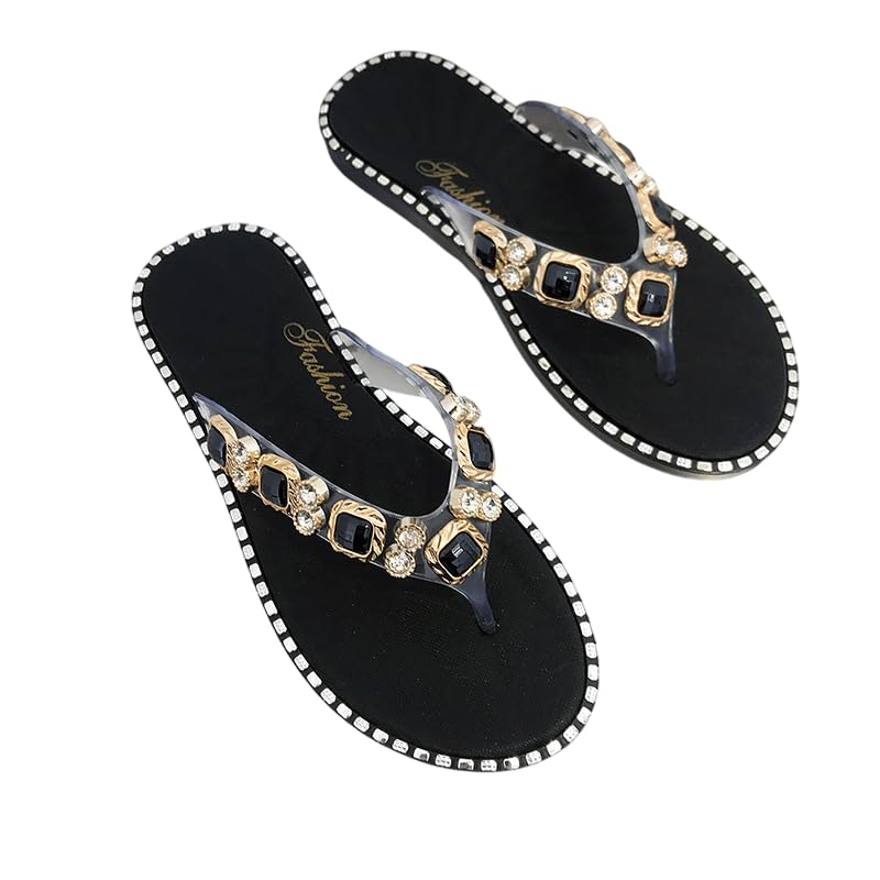 Dressy Flip Flops for Women Rhinestone Soft Platform Sandals House Shoes Summers Dress Beach Thong Slippers