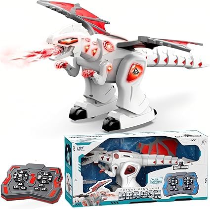 nino's Remote Control Dragon Dinosaur Robot Toy, Interactive Electronic Pet with Wings, Light-Up Effects, Sound and Mist Spray Features, Kids 6+ (Red)-image-26