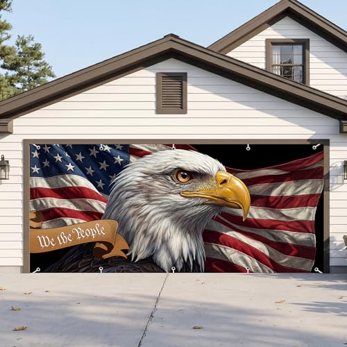 American Flag Bald Eagle Backdrop Banner with We The People Design (16x7ft) | Patriotic Wall Hanging for Garages Events Photo Booths Parties & Stage Decor