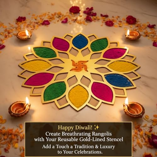Image of TOTA Rangoli Colour Stencils - 4X4 inch Each | Set of 6 MDF Rangoli Stencils for Door Entrance | Reusable 3D Readymade Rangoli Mats for Floor Diwali Decoration Home Navratri Pongal Onam Chhat Puja