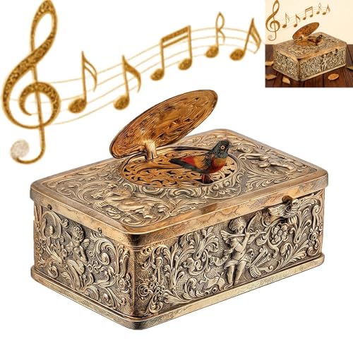 Image of European Three-Dimensional Relief Bird Music Box,Mechanical Singing Bird Automaton Vintage Wind-Up Music Box with Gift Box Spring Key,Suitable for Collection and Home Decoration,Birthday Gift (1Pcs)