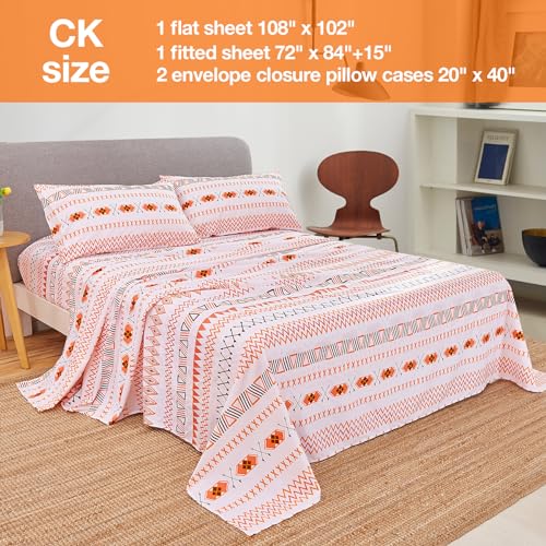 Image of JSD Orange Brown Boho Printed Microfiber Sheet Set Cal King | 4 Piece Soft Microfiber Sheets, Geometric Pattern, 16 in Extra Deep Pocket, OEKO-TEX Certified, Easy Care