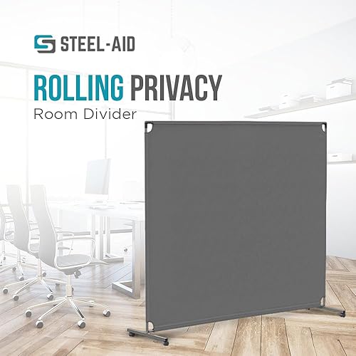 Miniatura 2 de Steel-AID - Divisor de habitación de privacidad con ruedas de 72 pulgadas, partición de pared de oficina independiente con pantalla opaca que no se