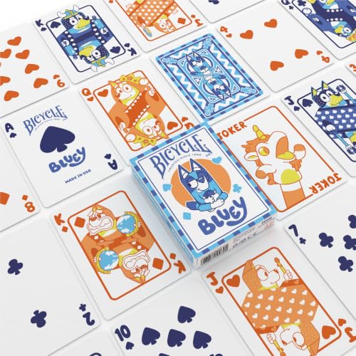 Image of Bicycle Bluey Playing Cards Deck Collectible Toys for Family Game | Official Bluey artwork, Custom court cards with Bluey Bingo Bandit and Chilli, Air Cushion Finish, Made in USA