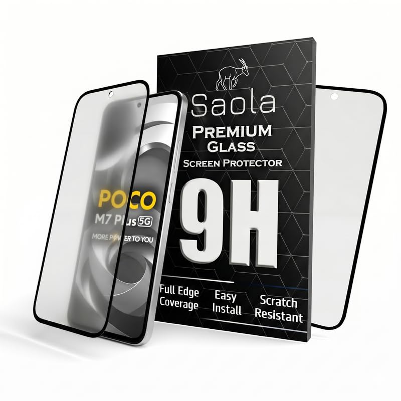 Image of Saola Anti-Glare Matte Screen Protector for Poco M7 Plus | Smooth Touch Finish, 9H Strength Glass, Full Coverage, Bubble-Free Installation Kit | Quick & Easy Application | Pack of 1